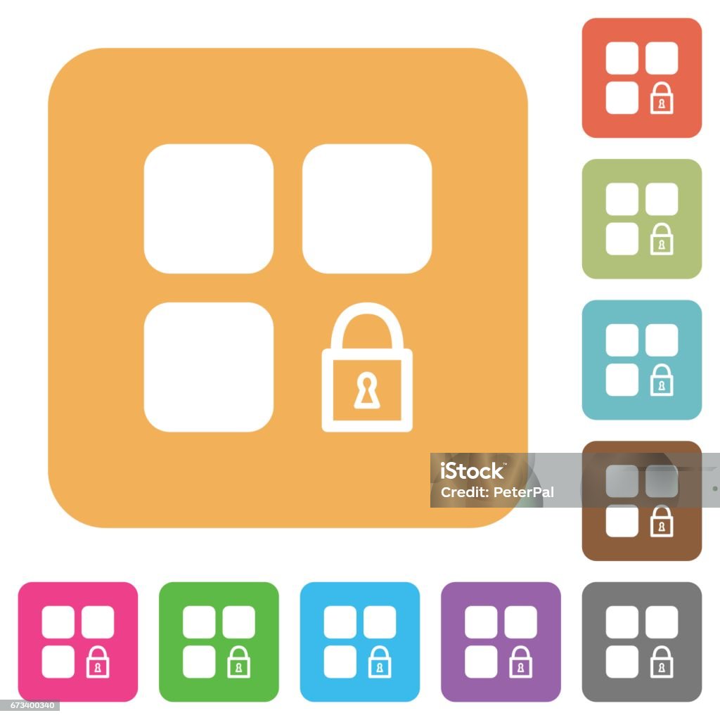 Lock component rounded square flat icons Lock component flat icons on rounded square vivid color backgrounds. Applying stock vector
