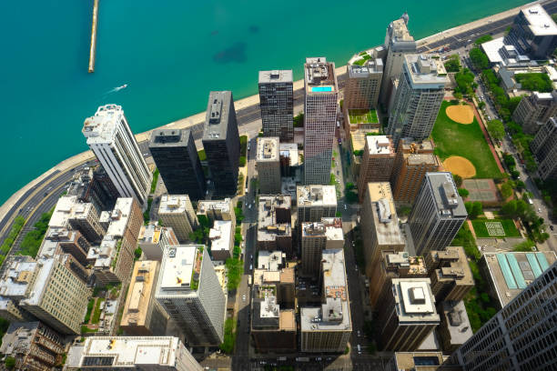 istock Chicago skyline aerial view 673414710