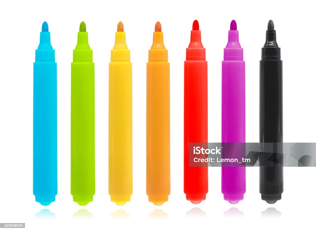 Colorful marker pen set on isolated background with clipping path. Pen Stock Photo