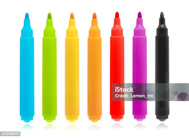 Colorful Marker Pen Set On Isolated Background With Clipping Path Stock Photo - Download Image Now