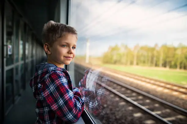 Photo of Happy little boy travelling on train