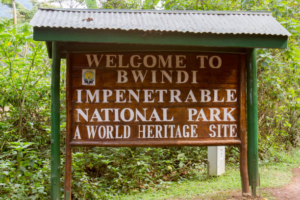 Bwindi Impenetrable Forest National Park: Entrance sign, Bwindi Impenetrable Forest National Park, Uganda