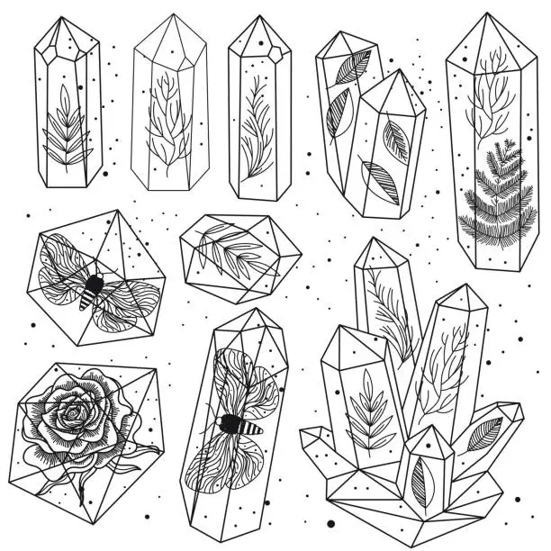 Vector illustration of Gems, crystals line art vector