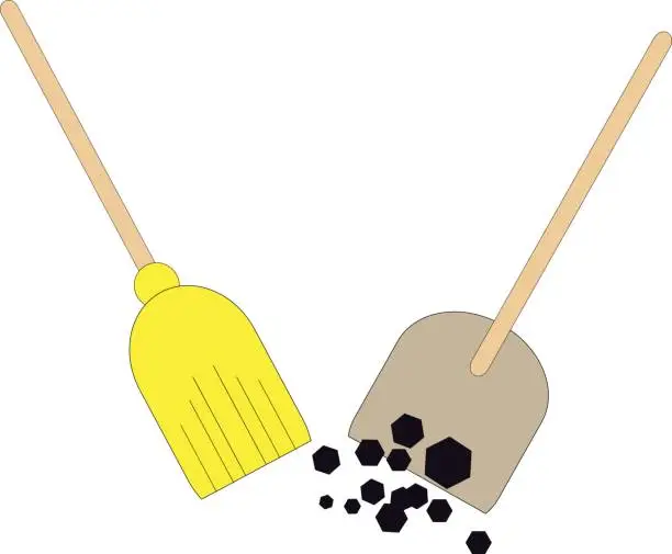 Vector illustration of Broom and shovel on white background.Vector illustration.