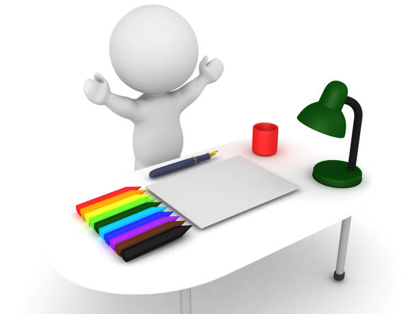 istock 3D Character happy that his desk neat clean and organized 673458584