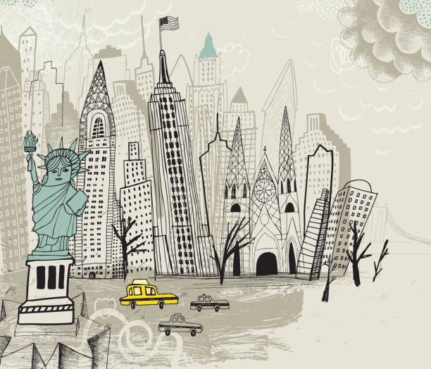 new york city usa - empire state building stock illustrations