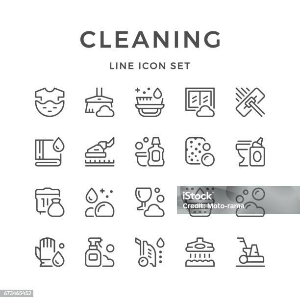 Set Line Icons Of Cleaning Stock Illustration - Download Image Now - Icon Symbol, Carpet - Decor, Cleaning