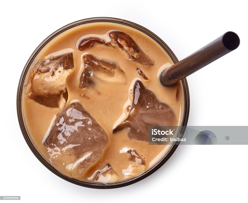 Glass of ice coffee Glass of ice coffee isolated on white background from top view Coffee - Drink Stock Photo