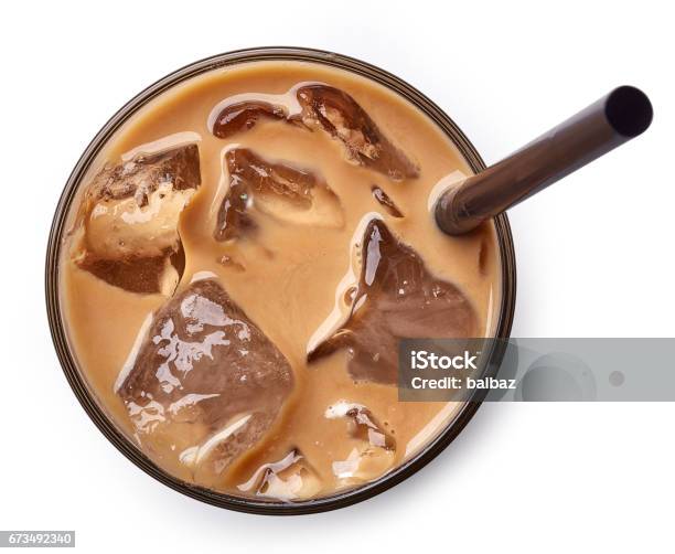 Glass Of Ice Coffee Stock Photo - Download Image Now - Coffee - Drink, Ice, High Angle View