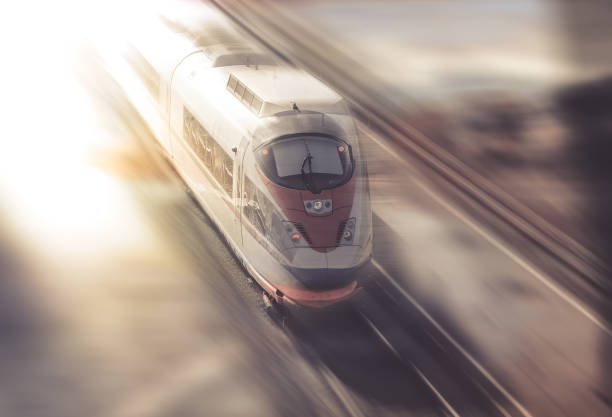 istock Speed of train traveling 673505536