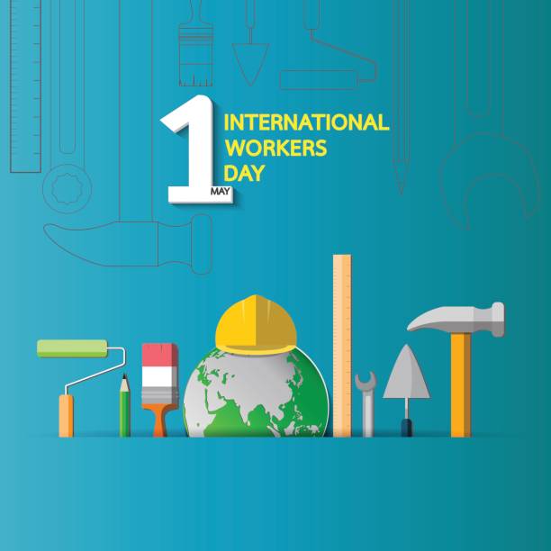 istock May 1st. Labor Day background. Poster, greeting card or brochure template. 673510950