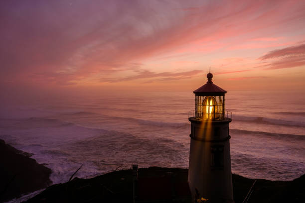 Heceta Head Lighthouse at sunset, built in 1892