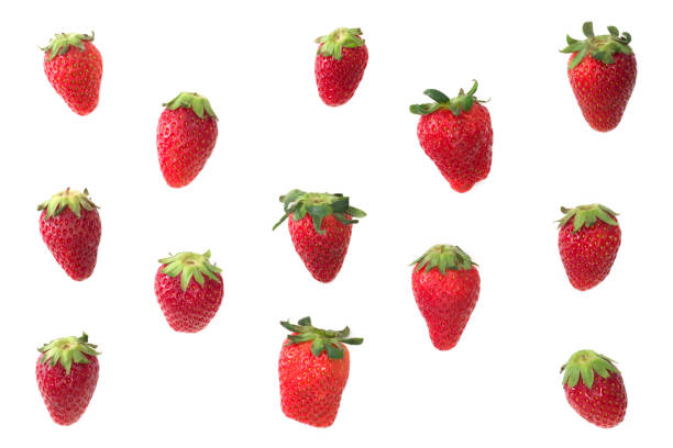 istock Fresh ripe strawberry on white background, Texture, Top view 673520746