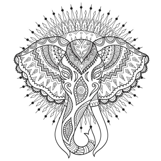 Elephant head mandala Beautiful abstract elephant head on mandala circle design for t shirt design, pront on product, adult or kids coloring book page. Vector illustration elephant art stock illustrations