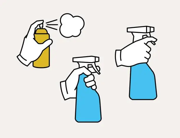 Vector illustration of Hand holding spray bottle and spray can