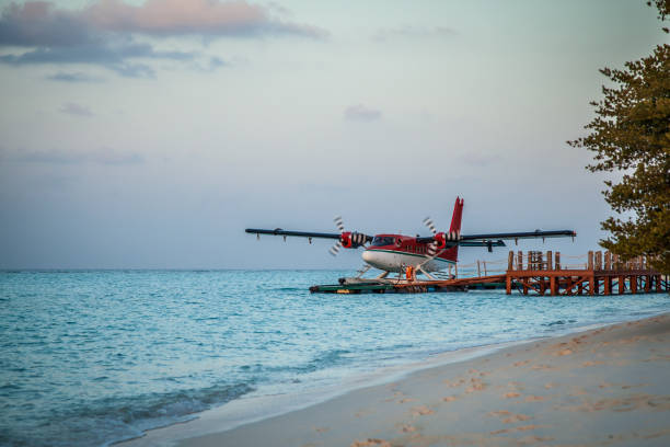 istock Seaplane in the ocean lagoon 673532704