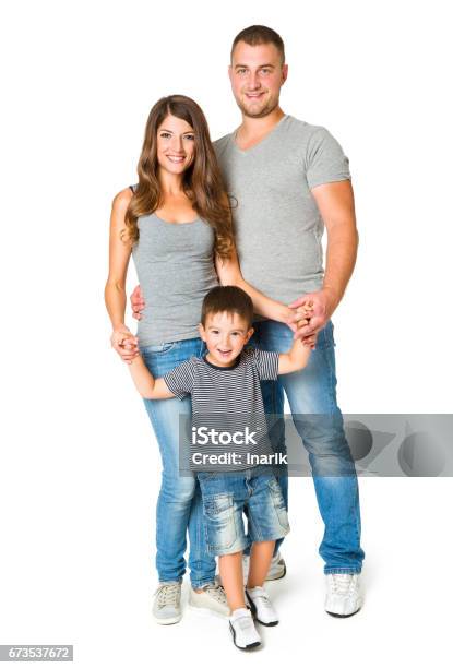 Family Over White Background Happy Parents With Child Father Mother Son Kid Three Persons Stock Photo - Download Image Now