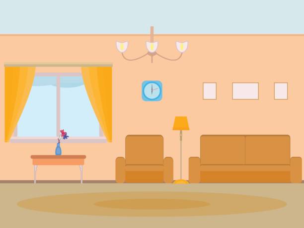 Vector Illustration Cartoon Background Living Room Stock Illustration -  Download Image Now - Living Room, Vitality, Apartment - iStock