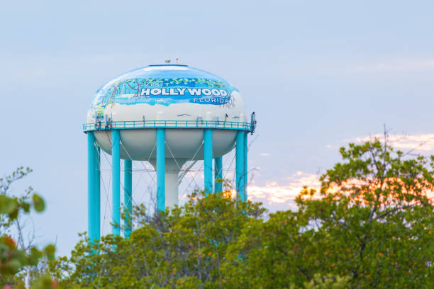 Hollywood water tower, Florida Hollywood, Fl, USA - March 14, 2017: Hollywood water tower - the colorful landmark of Hollywood. Florida, United States hollywood florida stock pictures, royalty-free photos & images