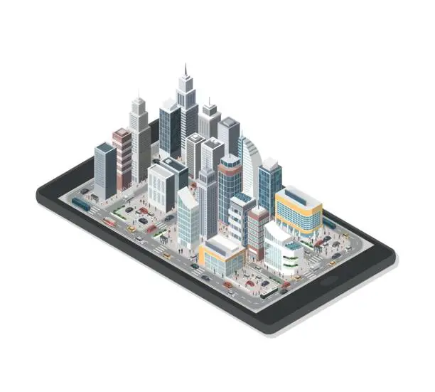 Vector illustration of Smart city on a smartphone
