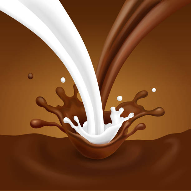 ilustrações de stock, clip art, desenhos animados e ícones de pouring chocolate and milk liquid flow - dairy farm liquid food and drink splashing