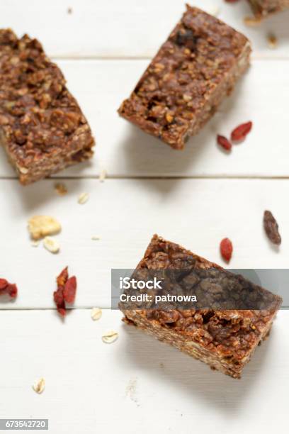 Energy Bars With Oat Goji Berries Sesame Chocolate And Honey Stock Photo - Download Image Now