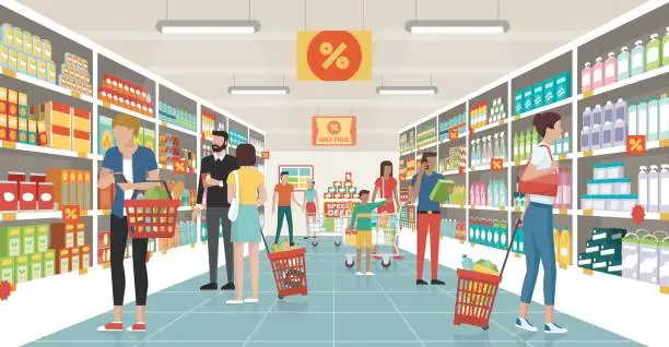 Vector illustration of People shopping at the supermarket
