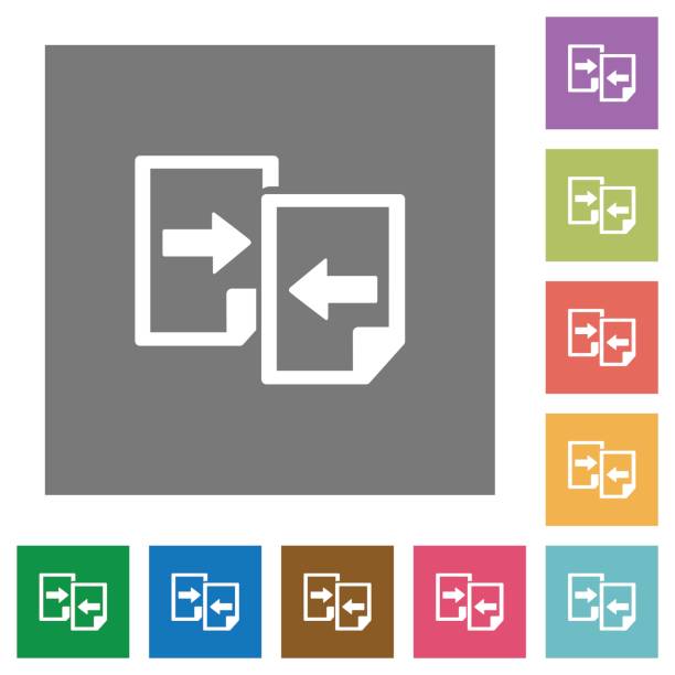 ilustraciones, imágenes clip art, dibujos animados e iconos de stock de compartir documentos cuadrado planos iconos - sharing giving file computer icon