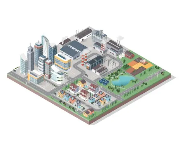Vector illustration of Vector isometric city with buildings
