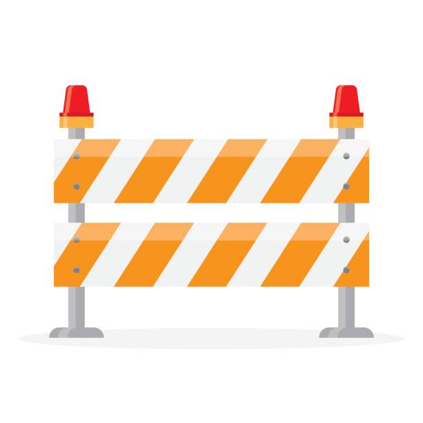 road barrier, barricade Road barrier, barricade. Road block with signal lamp, on a white background. barricade stock illustrations