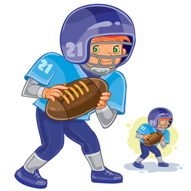 ilustrações, clipart, desenhos animados e ícones de vector pequeno rapaz jogo de futebol americano. - quarterback sack