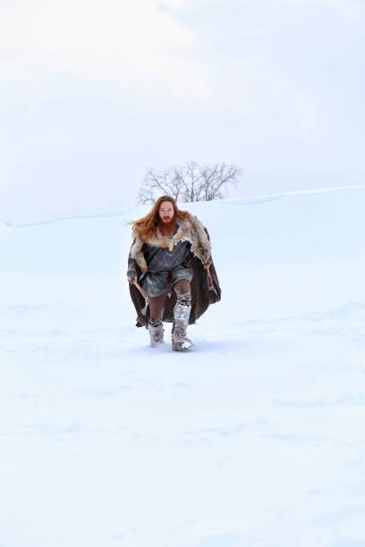 istock Medieval Winter Snow Viking Warrior, Animal Pelt, Cape 673573816