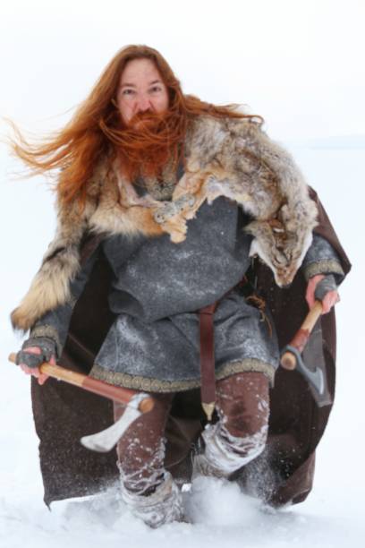 istock Medieval Winter Snow Viking Warrior, Animal Pelt, Cape 673573872