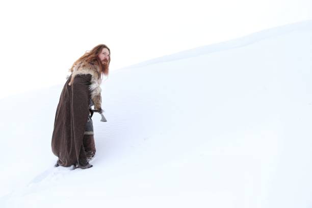 istock Medieval Winter Snow Viking Warrior Wizard, Animal Pelt, Cape 673574136
