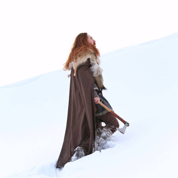 istock Medieval Winter Snow Viking Warrior, Animal Pelt, Cape 673574186