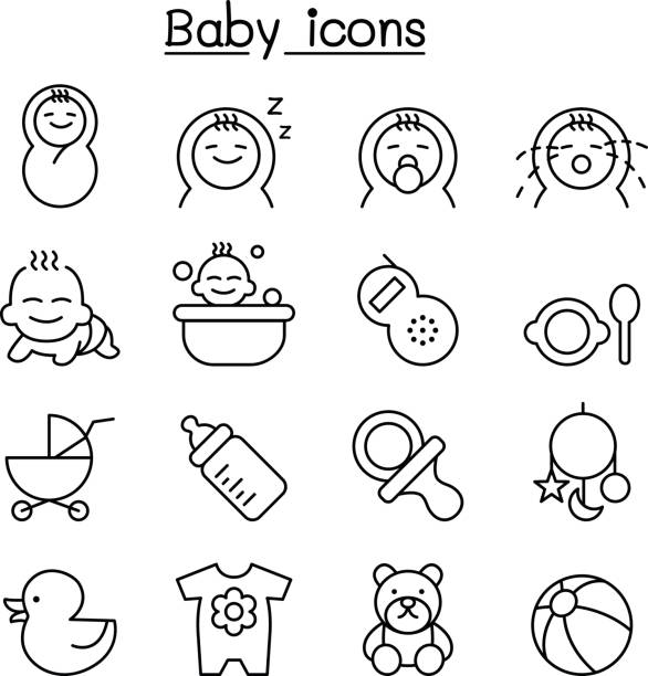 赤ちゃんアイコンを薄い線のスタイルの設定 - baby icons audio点のイラスト素材／クリップアート素材／マンガ素材／アイコン素材