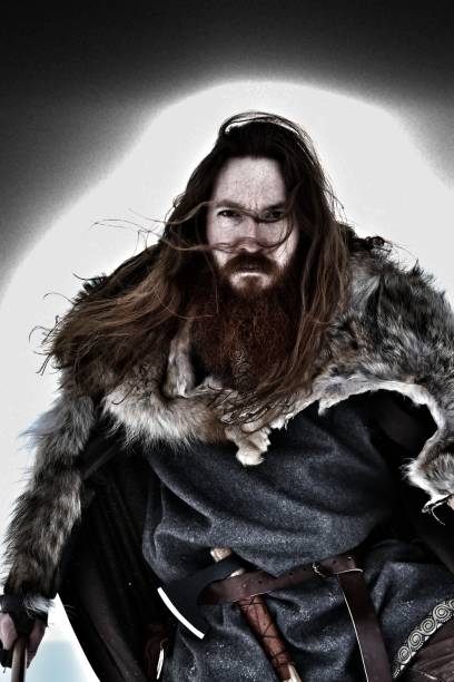 istock Epic Angry Medieval Winter Snow Viking Warrior, Animal Pelt, Cape 673574366