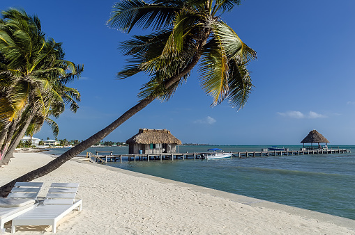 A serene tropical scene in the island of Ambergris Caye, Belize.