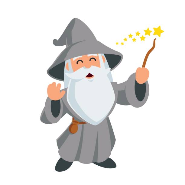 Wizard Wizard wearing a hat and a long beard, vector illustration warnock stock illustrations