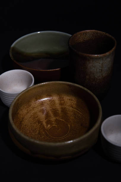 istock Asian ceramics tea cups - Green japanese tea cups 673586140