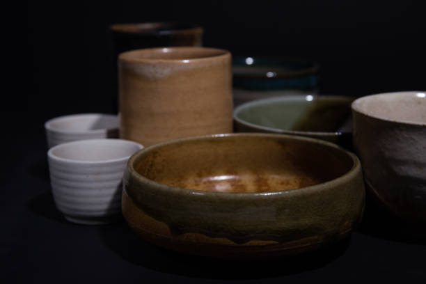istock Asian ceramics tea cups - Green japanese tea cups 673586260