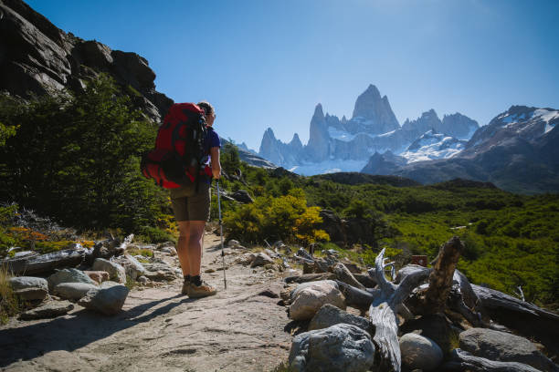Young woman looking at the Fitz Roy