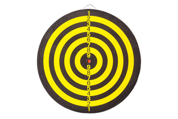 istock New yellow and black dart board. Isolated on white. Saved with clipping path 673593420