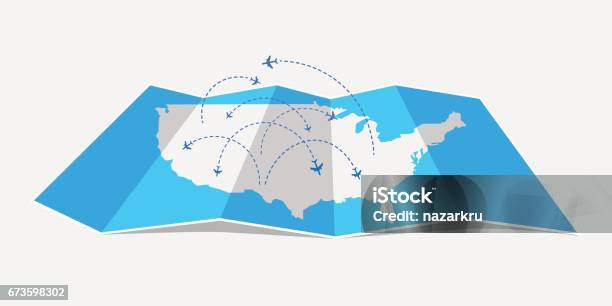 Folded Map United States Of America With Airplanes Stock Illustration - Download Image Now