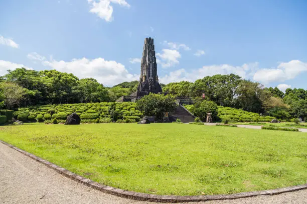 Photo of Heiwadai Park, or Peace Tower Park, was built in 1940 to celebrate the 2600th anniversary of the ascension of Emperor Jimmu in Miyazaki, Kyushu, Japan