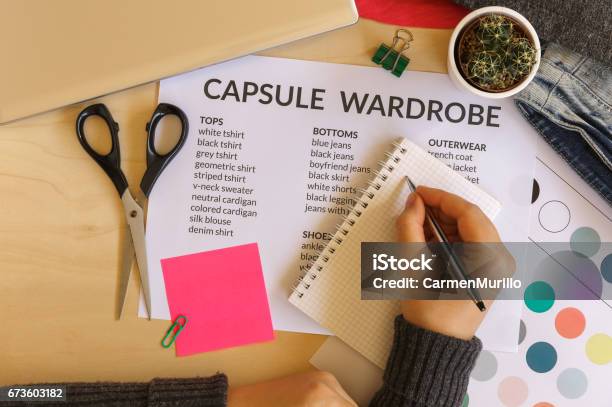 Woman Creating A Capsule Wardrobe Stock Photo - Download Image Now - Closet, Capsule - Medicine, Organization