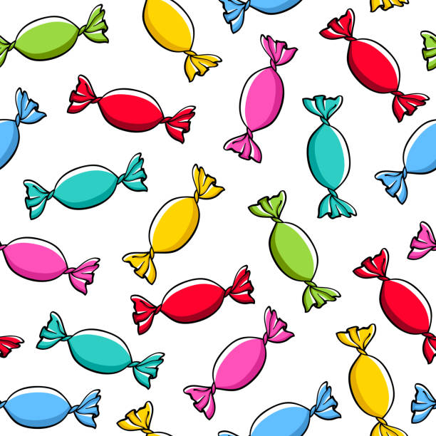 ilustrações de stock, clip art, desenhos animados e ícones de colorful wrapped candies background - candy hard candy wrapped variation