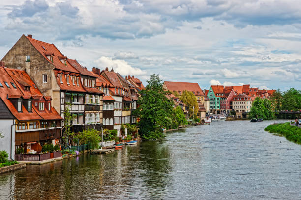 Colorful Fishermen houses and Regnitz River Little Venice Bamberg Colorful Fishermen houses and Regnitz River in the Little Venice in Bamberg in Upper Franconia, Bavaria, Germany. bayreuth stock pictures, royalty-free photos & images