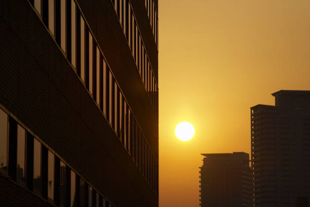 Sunset in the Valley of the building