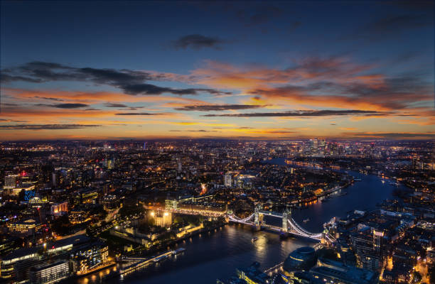 istock London aerial view with Tower Bridge in sunset 673631492